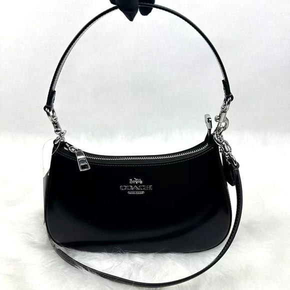 Coach Handbags - Coach Teri Shoulder Bag Crossbody In Leather Silver/Black CV938 NWT